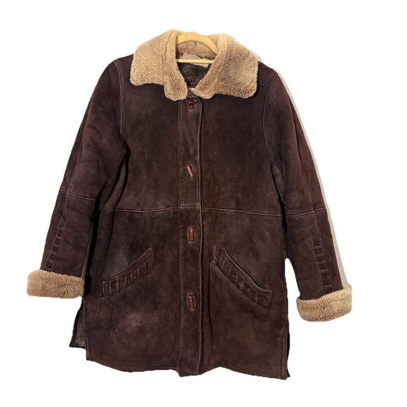 Vintage Bergdorf Goodman Shearling Coat Women’s M Brown Toggle Button Finland - Picture 1 of 8